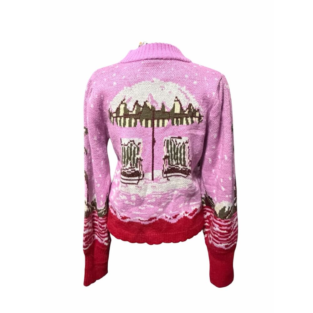 Farm Rio Macaw From Rio Knit Sweater Small Pink Parrot Holiday Wool Blend NWT - Picture 4 of 10